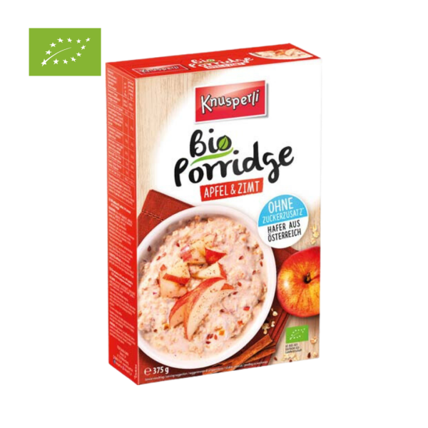 Knusperli Bio Porridge Apfel & Zimt, ohne Zuckerzusatz, 375 Gramm Packung